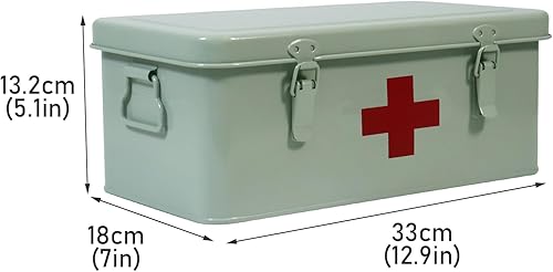 Vista 21 de Caja de primeros auxilios, botiquín de primeros auxilios, lata de almacenamiento de medicamentos de metal, caja vacía de primeros auxilios con Blanco