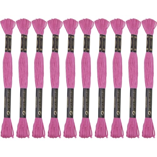 Image of 12 Skeins Premium Egyptian Embroidery Floss 9 Yards Each Egyptian Long Fiber Cotton Cross Stitch Thread for Embroidery Projects Bracelet. (12, Bright Pink)