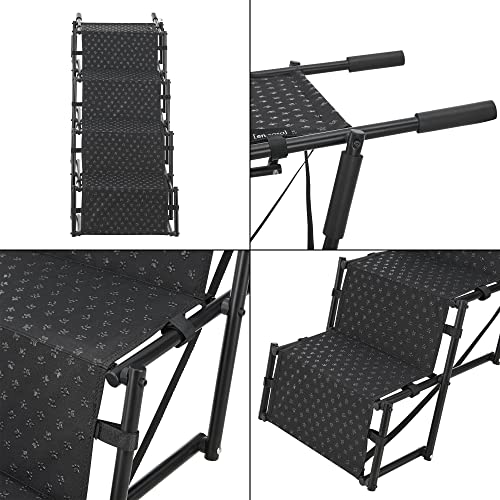 [en.casa] Hundetreppe Colchester Haustiertreppe Einstieghilfe 4-stufig faltbar bis 55 kg für kleine und große Hunde Metall/Polyester Schwarz
