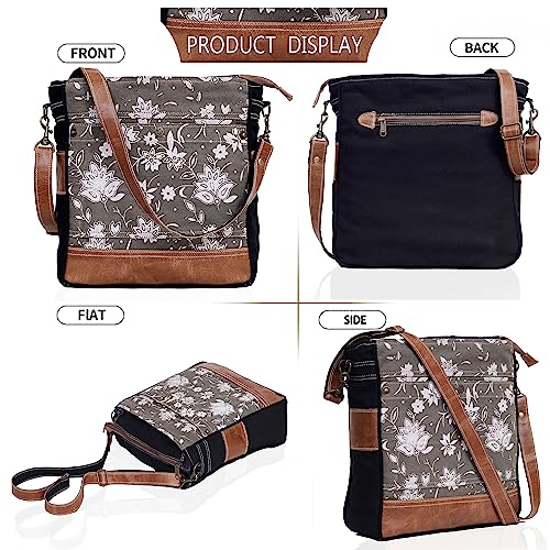 CLA Bags SEL de MER Upcycled Off-White Blossom Print Canvas & Leather Shoulder Bag, Canvas Crossbody Bags for Women4
