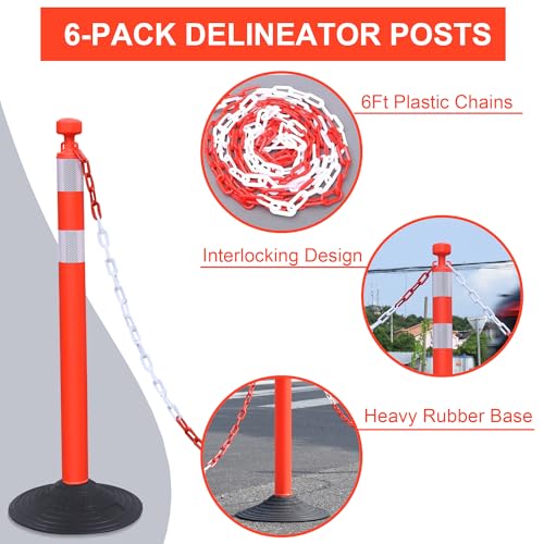 Image of OrangeStar 6 Pack Traffic Delineator Post Cones, 40 inch Orange Safety Barrier