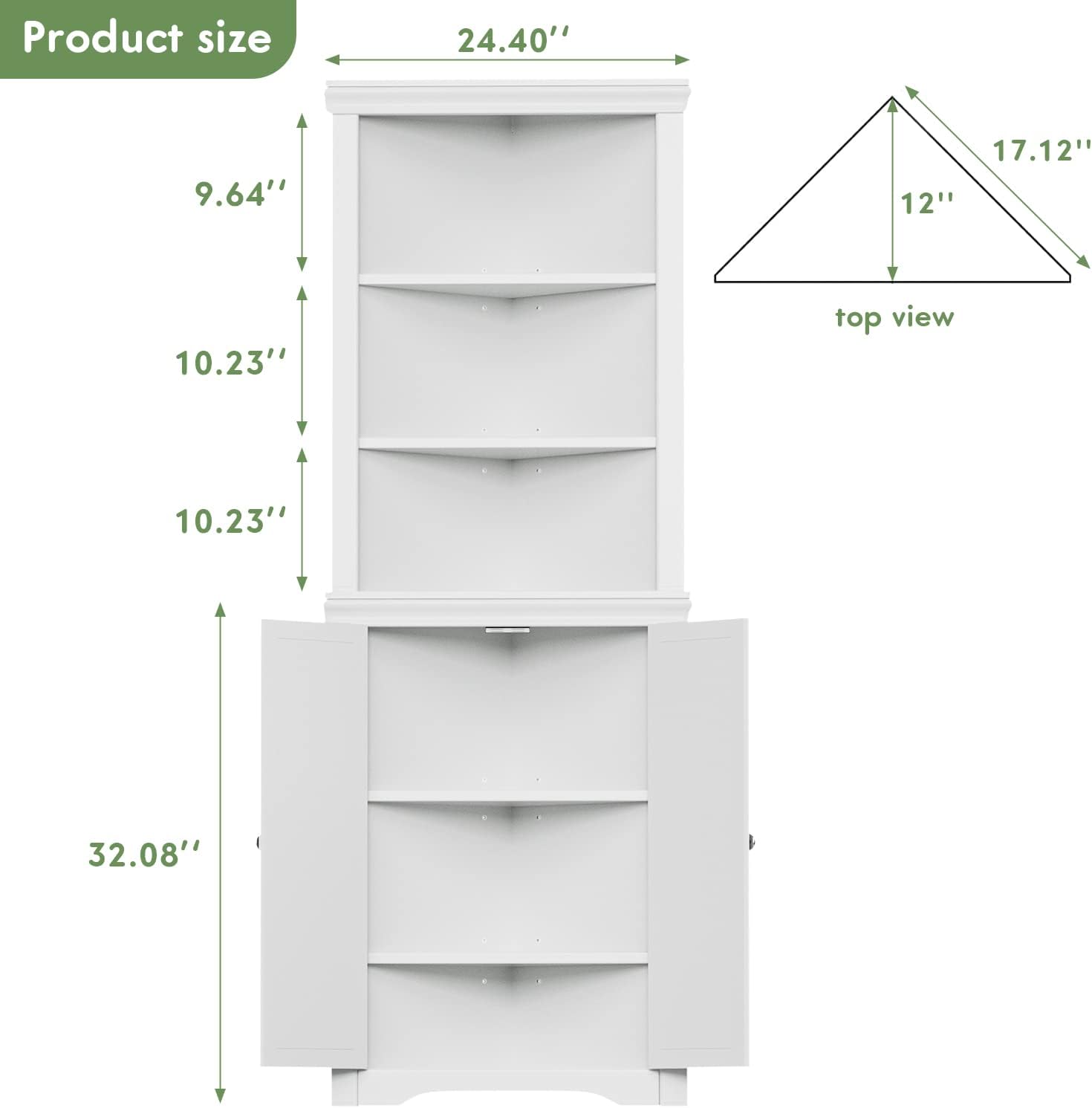 YESHOMY Corner Cabinet,Storage Cupboard with Doors,Tall Storage Cabinet with Adjustable Shelves, for Living Room,Bathroom,Kitchen,White