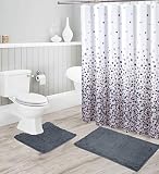 Chenille Soft Rug Anti-Slip Bath Set Includes Bath Mat, Contour Mat, Shower Curtain and Stainless St