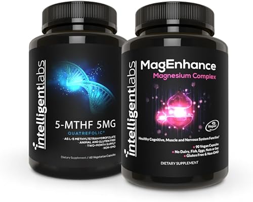 Intelligent Labs Paquete 2 en 1 de suplemento MagEnhance (con L-treonato de magnesio, glicinato y taurato) y 5 MG 5-MTHF metilfolato como ácido Intelligent Labs Paquete 2 en 1 de suplemento MagEnhance (con L-treonato de magnesio, glicinato y taurato) y 5 MG 5-MTHF metilfolato como ácido