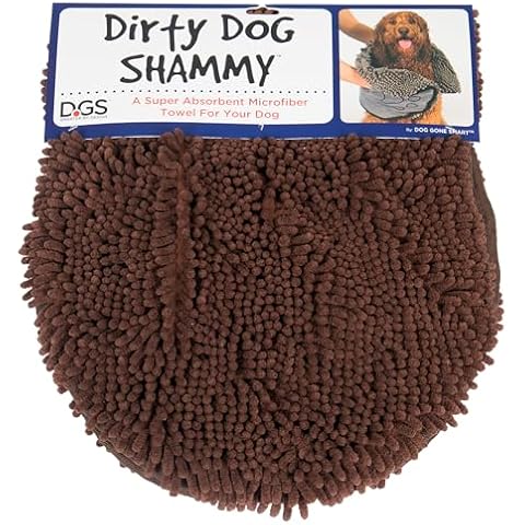 Dog Gone Smart The Dirty Dog Shammy - Fast Drying Dog Bath Towel - Plush Shammy Towel for Dog with Dual Hand Pockets and Elastic - Super Absorbent Microfiber and Machine Washable - Brown Cover