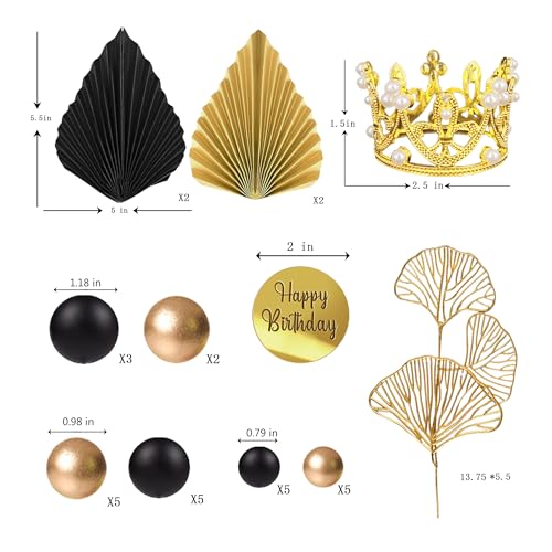 Balls Cake Toppers Crown Tiara Cake Topper Happy Birthday Cake Decorations for Birthday Boho Wedding Baby Shower Party Decorations (Black Gold) by LEFUBABY - Used condition - Image 2