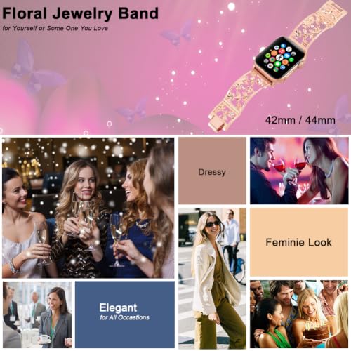 Image of Floral Band for Apple Watch Band, Women, Rose Gold, 42 /44 /45 /46 /49mm
