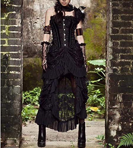 COSWE Women's Black Lace Punkrock Irregular Dress Steampunk Skirt Cosplay Costume - Black - S steampunk buy now online