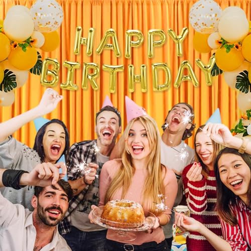 Image of 10 x 7 Feet Yellow B Backdrop Curtain for Partie, Background Curtains for Photoshoot, Birthday, Wedding, Halloween, Thanksgiving, Christmas, New Year Party Decorations 5Ft x 7Ft, 2 Panels