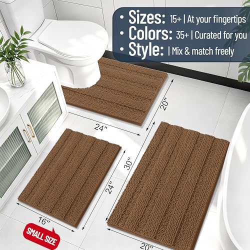 Image of Smiry Thick Chenille Bathroom Rugs 36x24, Extra Soft Absorbent Striped Bath Mat, Machine Washable, Rubber Backing, Bath Rugs for Bathroom, Tub & Shower, Modern Home Decor Accessories, Mocha