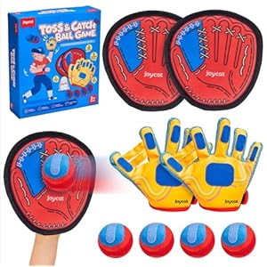 JoyCat Toss and Catch Ball Game with 2 Gloves for Kids & 2 Paddles for Adult or Kids, Outdoor Toys for Family Camping, Beach & Yard Games, Toddler Baseball Glove, Gifts for 3-12 Year Old