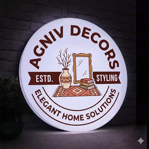 Image of Customized Printed LED Acrylic Sign Board | Personalized Name Logo with Warm White /Cool White Light | Backlit Round Signage for Shop, Office, Clinic & Home Entrance Branding (12x12 Inch (1x1 Feet))