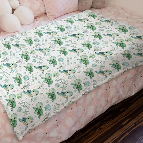 Image of HawSkgFub Cute Under The Sea Turtle Baby Blanket for Boy Girl Gift, Ocean Animal Turtley Adorable Flannel Fleece Nursery Bed Blankets, Soft Lightweight Newborn Infant Toddler Kids Crib Bedding 30 x 40