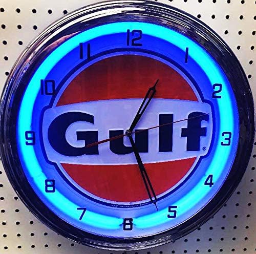 16 "Gasolina del Golfo Motor de la gasolinera de la señal de la estación de gas solo reloj de neón azul ningún Nox Gulftane por MCA