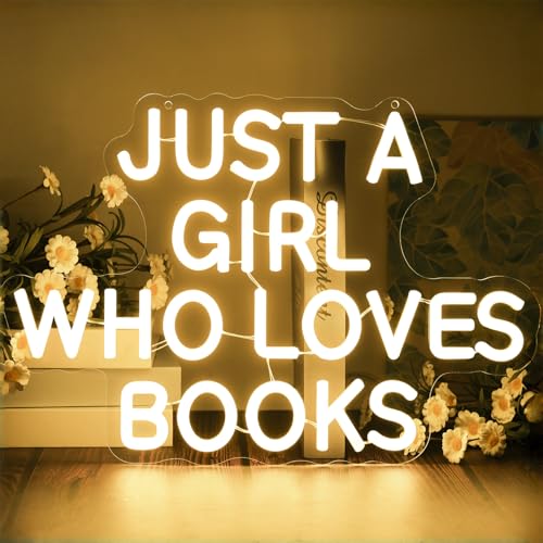 Image of Just a Girl Who Loves Books Neon Sign Dimmable Neon Signs for Wall Decor LED Library Sign USB Light Up Sign for Study Reading Room Bedroom Classroom Book Lover Book Reader Bookish Gifts for Women