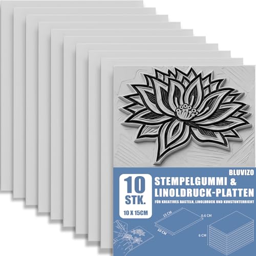 10 Stück Linolplatten Schnitzblöcke Stempelgummi: 15 x 10 x 0 6 cm Linoleum Platten weiche Gummistempel für DIY Linoldruck Linolschnitt & Linocut für Anfänger und Profis Bastelprojekte (Grau)