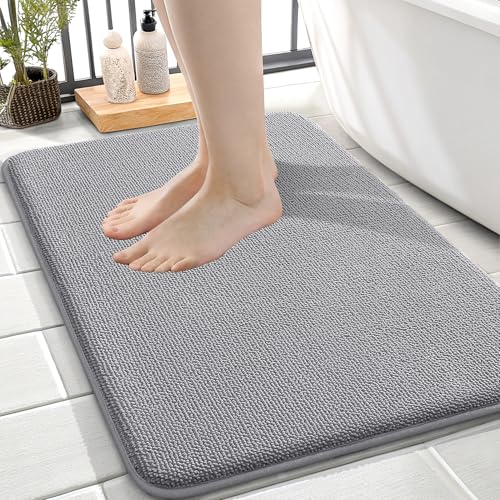 Image of OLANLY Thick Memory Foam Small Bathroom Rugs 24x16, Extra Soft Absorbent Bathroom Mat, Quick Dry Bath Mats, Non-Slip, Machine Washable Carpet for Bathroom, Tub and Shower, Home Decor Accessories, Grey