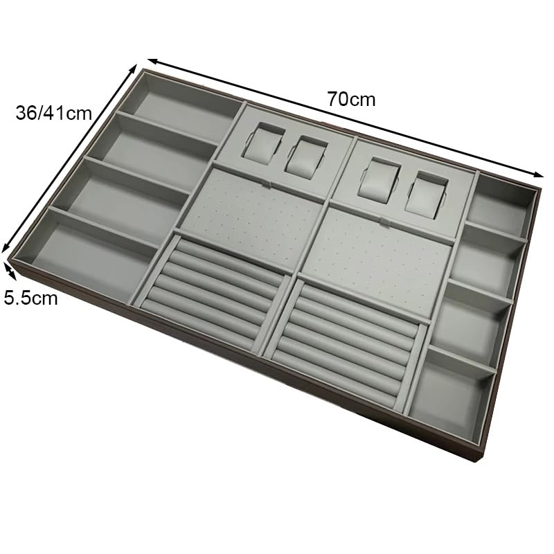 Organizer na biżuterię do układania w stos, kolczyki, naszyjnik, zegarek, bransoletka i pierścionek do przechowywania - elegancka gablota do szuflady (L-70 x 41 x 5,5 cm)