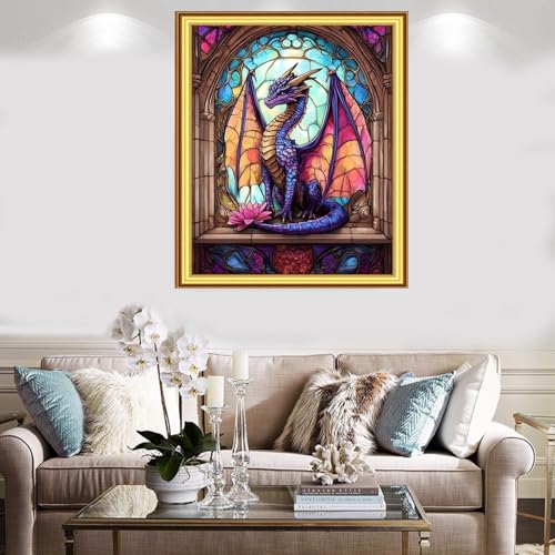 Image of Foxnyart Stamped Cross Stitch Kits Full Range of Embroidery Needlework Starter Kits for Beginners Adults 11CT Embroidery Patterns Art Crafts DIY Needlepoint Kit-Colorful Dragon Flower 16x20 inchs