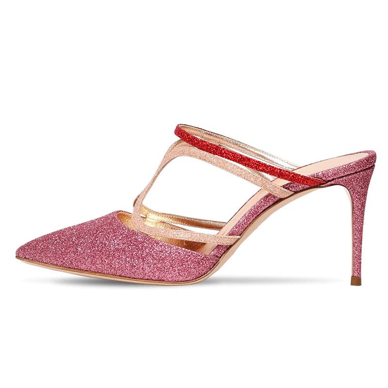 High Heels Damen Spitzschuh Stiletto Hausschuhe Bankettschuhe Damenschuhe-Rose Red||37 - Afbeelding 3