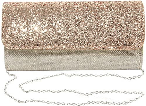 Evening Bags and Clutches for Women Clutch Purse for Women Wedding Party Prom Clutch Shoulder Cross Body Handbag, Gold-glitter