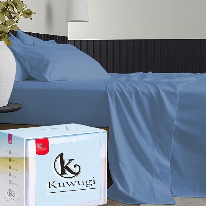 4 Piece Sheet Set 800 Thread Count 100% Egyptian Cotton Full Size Bed Sheet Set, Super Soft Sateen Weave for Soft Feel, Snug Fit Mattress 15'' Deep Pocket Medium Blue Solid Luxury Sheet Set