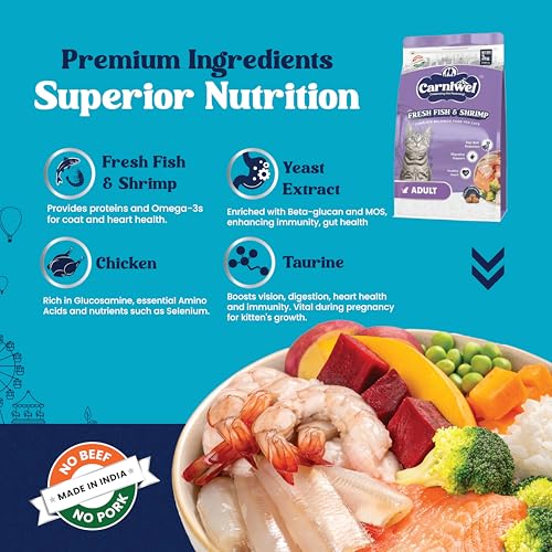 Image of Carniwel Fresh Fish & Shrimp Adult Dry Cat Food 3 Kg | Fresh & Natural Ingredients | Highly Palatable | Supports Healthy Skin & Glossy Coat | Premium Nutrition for Adult Cats