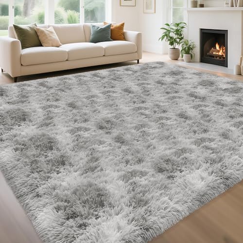 TENNOLA 8x10 Area Rugs for Living Room Soft Fluffy Grey