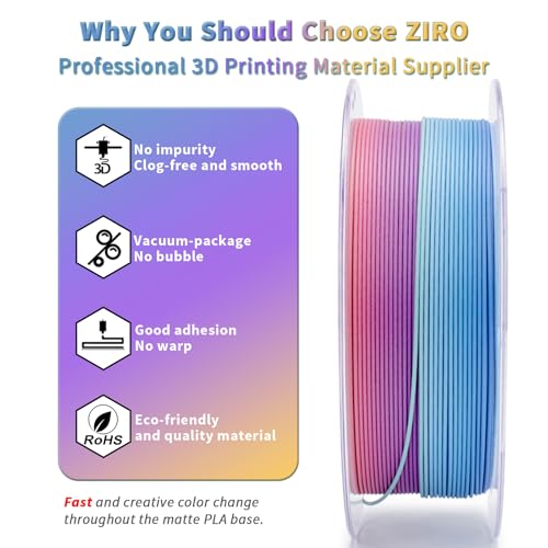 Image of ZIRO Fast Color Changing PLA, Matte Multi Colors Filament 1.75mm, No-Shine Rainbow 3D Printer Filament, Dimensional Accuracy + /-0.03mm, Fit Most 3D Printers, 1KG / 2.2lbs Spool, Vibrant Coral
