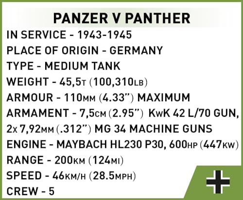 COBI Historical Collection WWII Panzer V Panther Tank Building Set, 126 Pieces by COBI - Image 6
