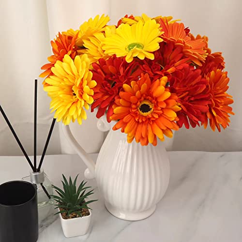 Momiaday 26 Pcs Fall Artificial Flowers Gerbera Daisies Bouquets Silk Flowers For Home Living Room Orange Diy Floral Arrangement #TOP1