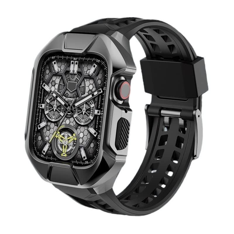 Correa de reloj de metal de goma para Apple Watch de 44 mm y 45 mm, repuesto Series 9 8 7 6 5 4 SE