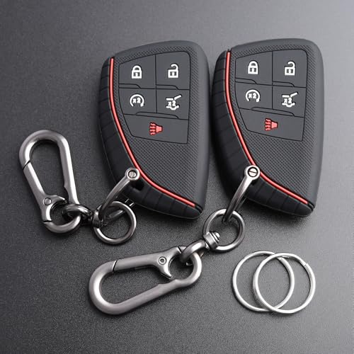 TANDRIVE Key Fob Cover for 2026 2025 2024 Chevy Equinox Traverse Blazer EV GMC Acadia Terrain and 2026-2021 Buick Envision 5 Button Silicone 2-Pack Black
