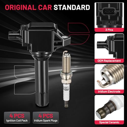 Image of BDFHYK Ignition Coil Pack UF724 and Iridium Spark Plugs 93501 Compatible with Subaru 2014-2016 Forester 2013-2015 Impreza 2013-2014 Legacy Outback XV Crosstrek 2.5L 2.0L H4 C974 5C1899 COP626,Set of 4