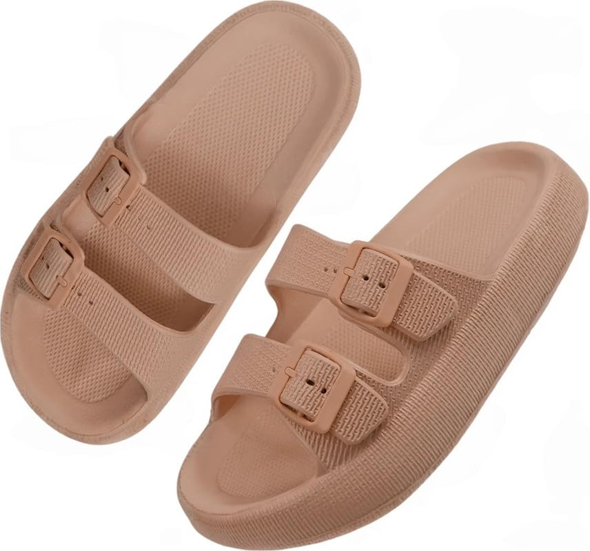 Image of Women Adjustable Open Toe Slide Sandals Classic Ultra Soft EVA Footbed Summer Designed to Fit Flat Buckle Sliders for Women & Girls