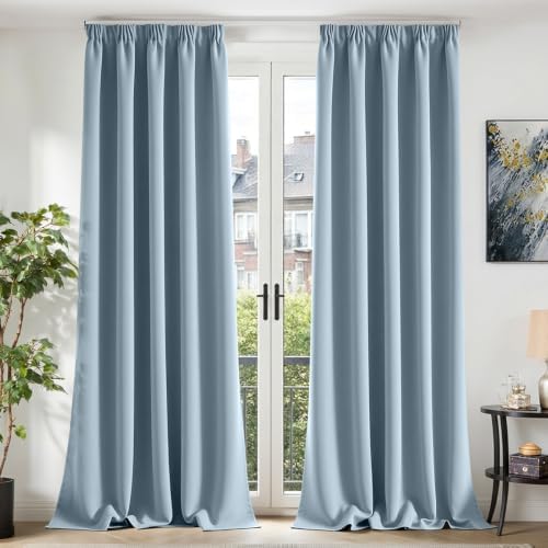 TOPICK Vorhänge Gardinen Verdunklungsvorhänge H260xB140 2er Set Hellblau | Abdunkelnd Vorhänge Blickdicht Wohnzimmer Gardinen für Schienensystem Blackout Curtains Gardinen mit Kräu