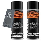 TRISTARcolor Autolack Spraydosen Set für Skoda 2G2G Steel Grey Metallic/Gris Platine Metallic Basislack Klarlack Sprühdose 400ml