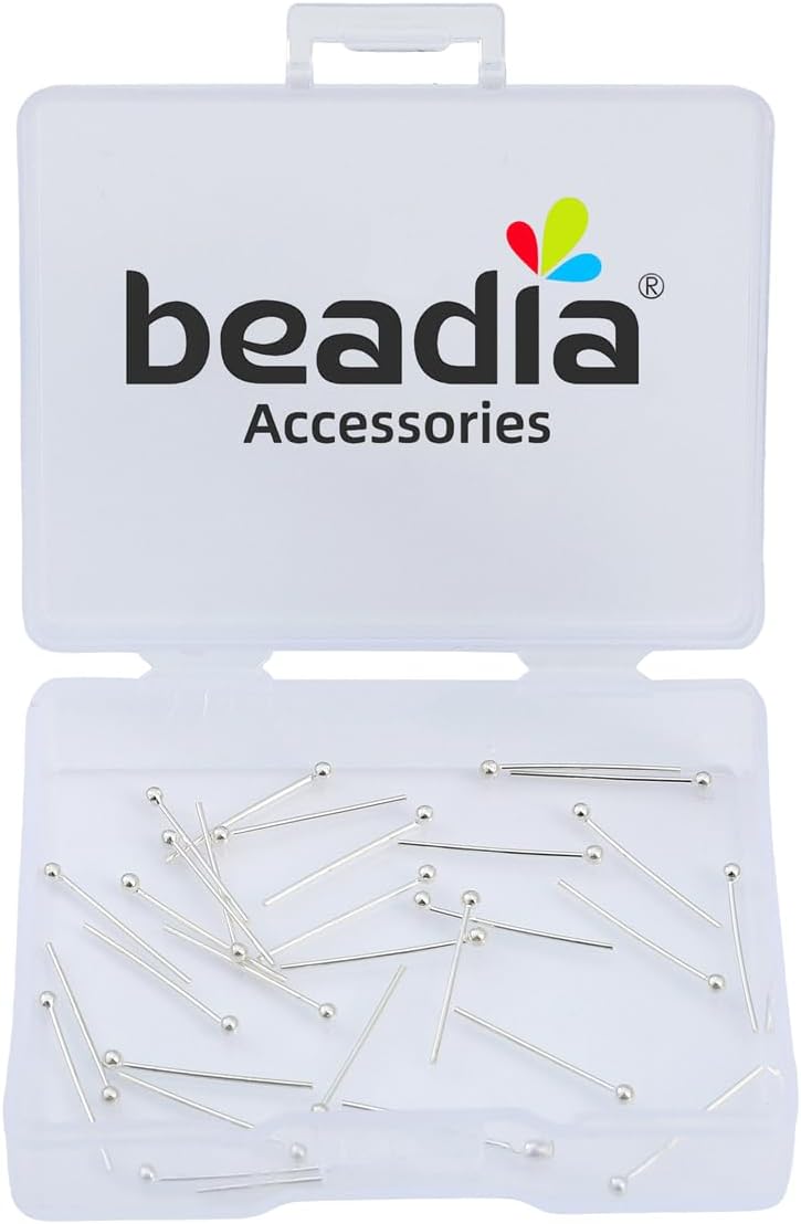 BEADIA 925 Sterling Silver Ball Head Pins 0.5x50mm 20pcs for Jewelry Making Findings