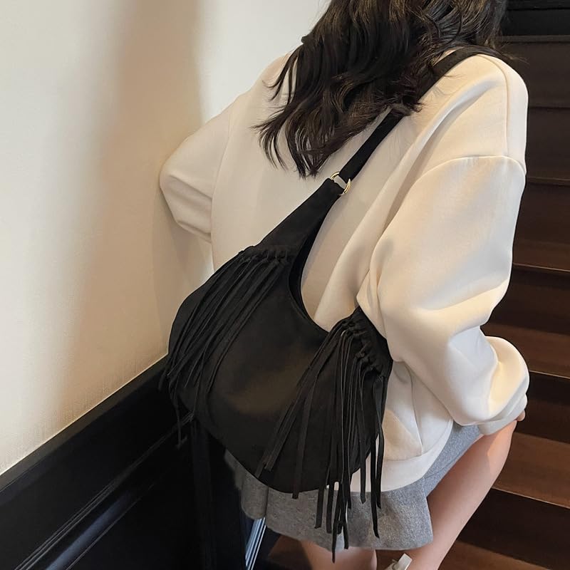 Bohemian Fringe Crossbody Bag For Women Slouchy Suede Hobo Bags Commuter Bags Small Tote Soft Shoulder Purse 20252