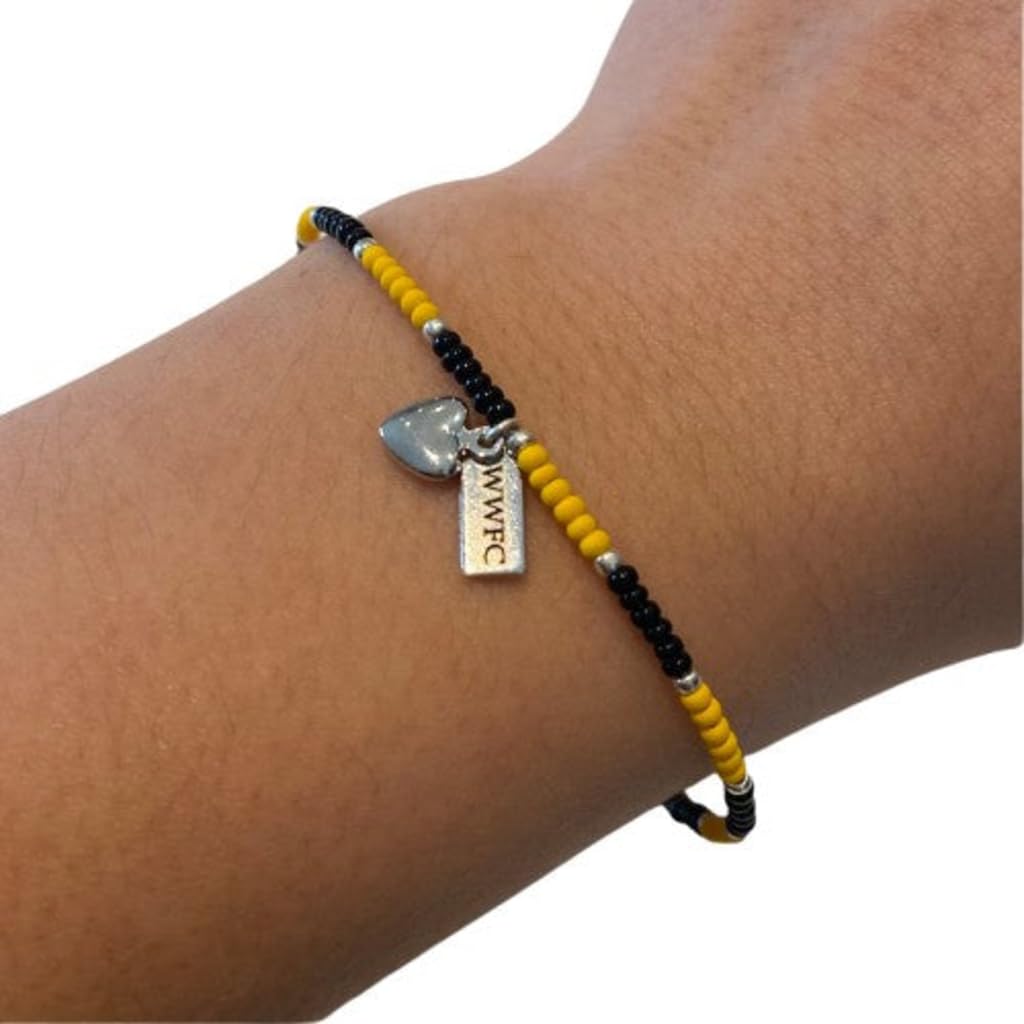 Beadlet Wolverhampton Wanderers Football Club Fan Beaded Bracelet With Tag & Heart Charm