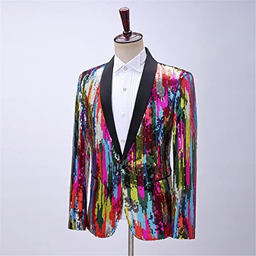Mens Shining Colorful Blazer, DJ Singers Nightclub Stylish Suit Jacket, Stage Striped Sequin Jacket Blazer4