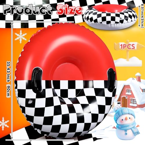 Sotiff 1 Pack Snow Tube for Kids Snow Inflatable Sled Black and White Checkered 36 Inch Cold Resistant PVC Big Thickened Sleds with Handles Winter Toys for Kids Race Car Party Favors Gifts