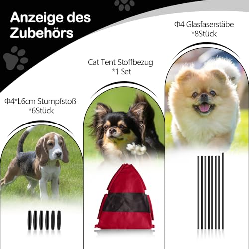 Babyezz Hunde/Katzenzeltbett, Wasserdichtes Tipi Zelt,Atmungsaktives,Waschbares Hundehaus Für Drinnen Und Draußen,Tragbares Hundehöhle/Katzen Höhle,Für Kätzchen,Welpen (Rot, S)