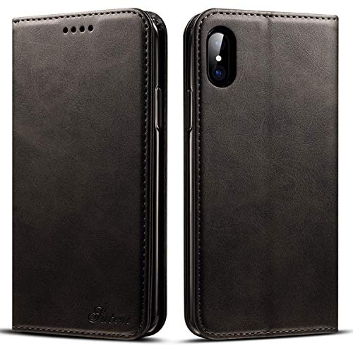 FLY HAWK iPhone 8, 5.8 inches, PU Leather Wallet Phone Case iPhone Case with Card Holder Kickstand Protective Flip Cover Black Cover