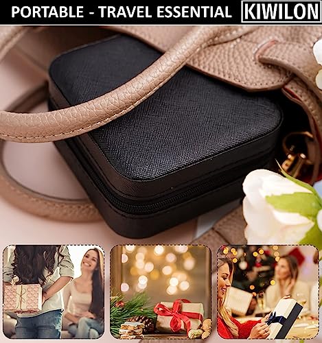 Image of 14 Slots Travel Jewelry Organizer Box for Women | Jewellery Storage Case with Ring Holder, Necklace Hooks & Removable Dividers | Mini Vanity Box for Earrings, Rings & Accessories - Black