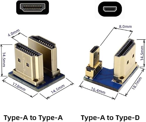 Miniatura 2 de xiwai 2 unidsset HDMI a micro HDMI tipo A a tipo D conector macho socket para frambuesa PI 3B3B+4B opuesto U forma trasera en ángulo
