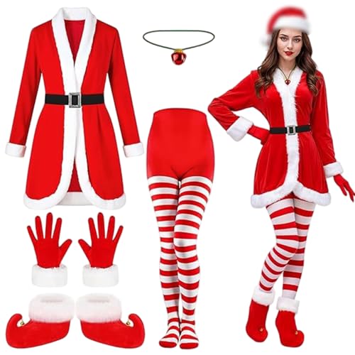 Liummrcy Santa Costume Women Funny Festive Christmas Costume Includes Coat Stockings Boot Hat Belt Gloves Brings Joy for Holiday Theme Party