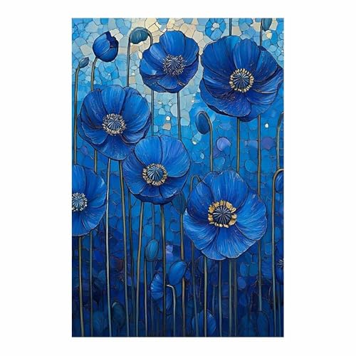 Tableau bleu fleurs bleues pour habiller un grand mur vide et illuminer le salon