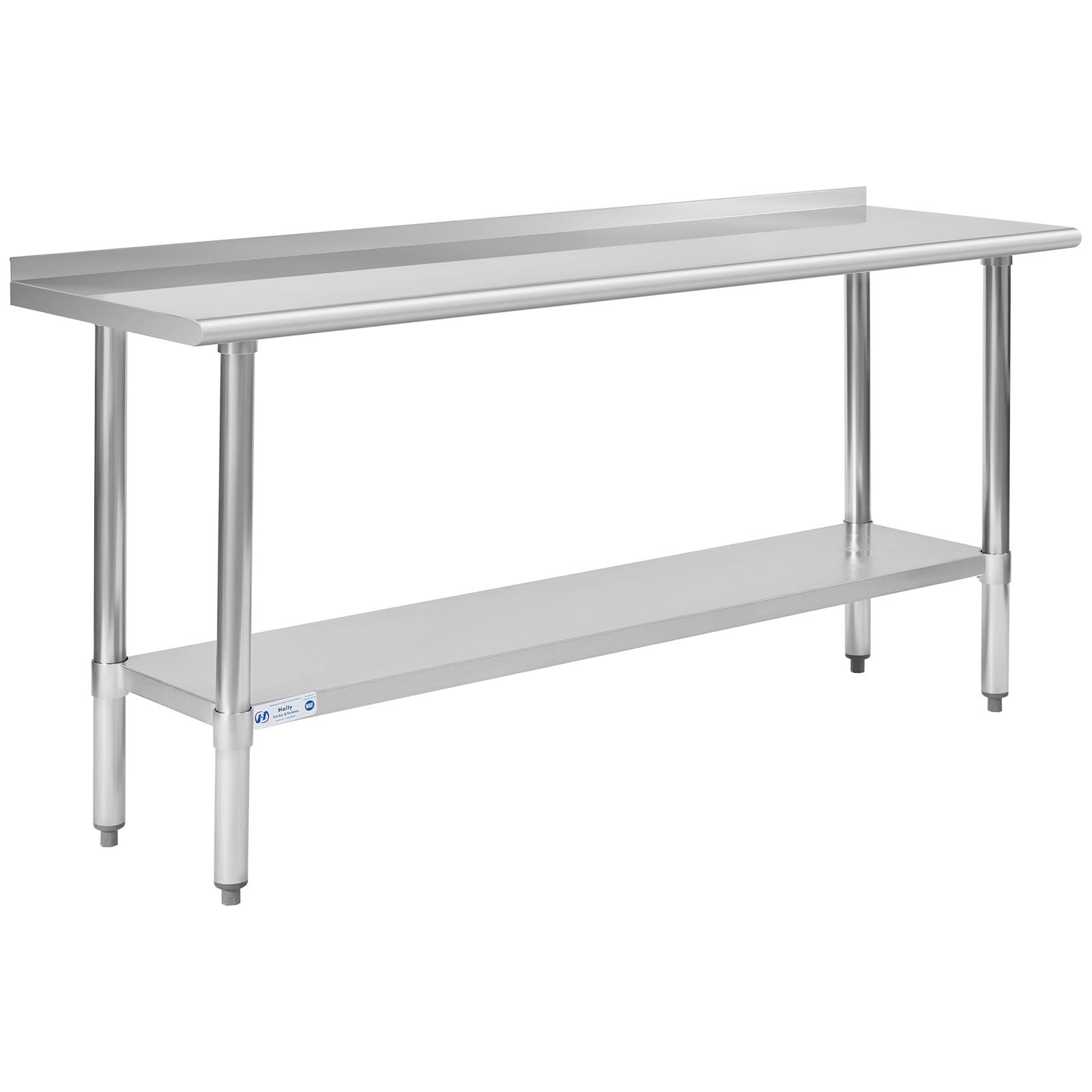 Hally Stainless Steel Table for Prep & Work 18 x 72 Inches, NSF Commercial Heavy Duty Table with Undershelf and Backsplash for Restaurant, Home and Hotel