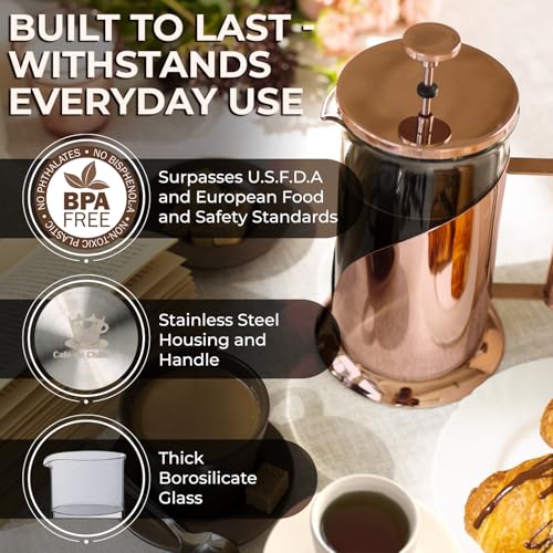 Image of Cafe Du Chateau Stainless Steel French Press Coffee Maker 34 oz - Easy to Use Insulated Coffee Press with 4-Level Filtration, Manual Brewer for Tea, Camping & Travel with BPA Free, Durable Clear Glass
